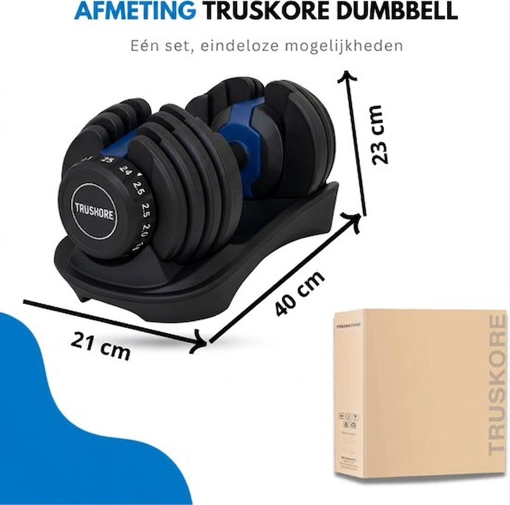 Truskore Verstelbare Dumbbell 24KG - Prijs per Dumbell - Smart Dumbbells - Gewichten Set Halters- Gewichtenset voor Home Gym - Adjustable Dumbbells - Dumbbells Verstelbaar van 2,5 kg tot 24kg