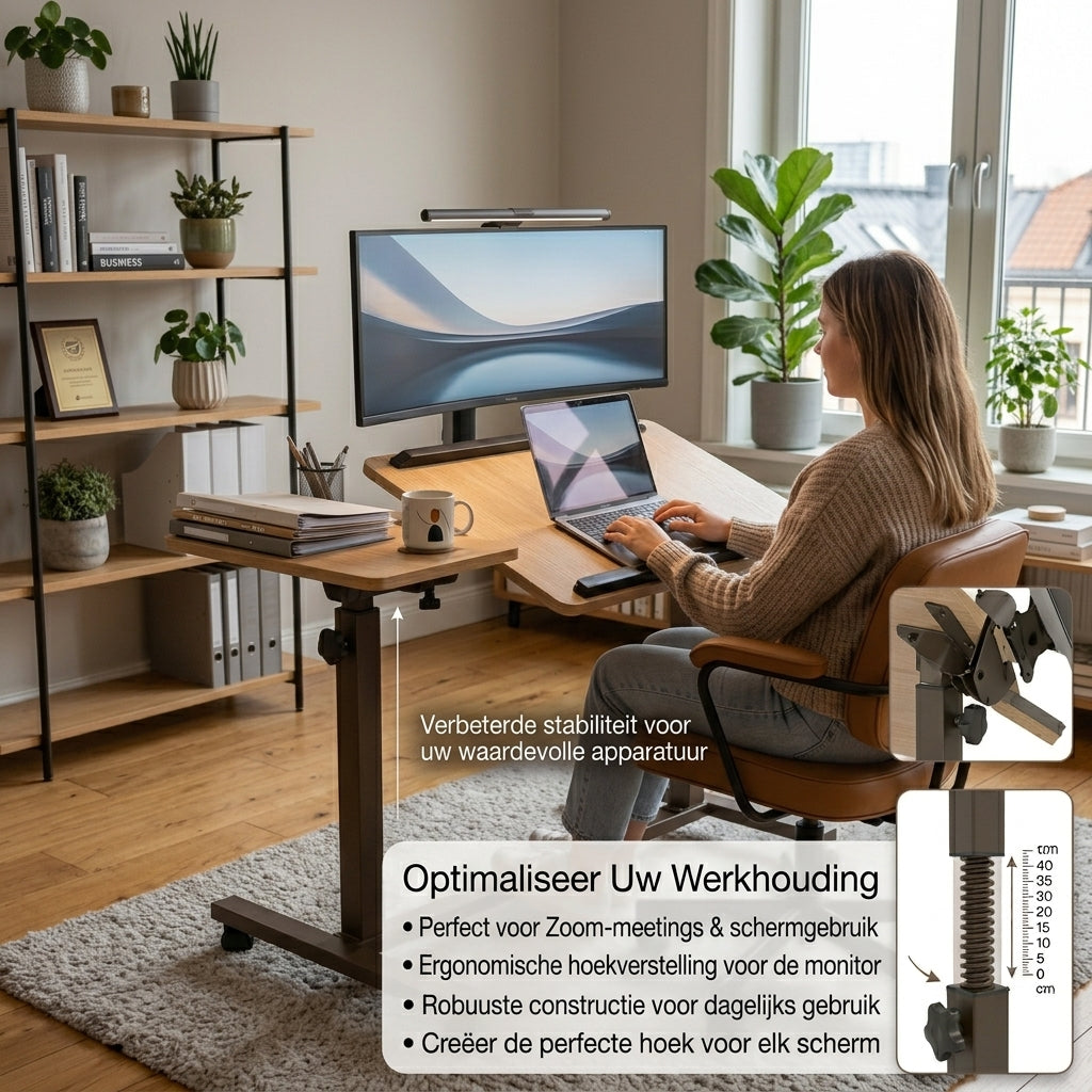 Livista Laptoptafel - Bedtafel met wieltjes - Bedleestafel - Laptop Standaard - Bijzettafel op wielen - Zit Sta Bureau - In hoogte verstelbaar - Maximale hoogte 90 cm
