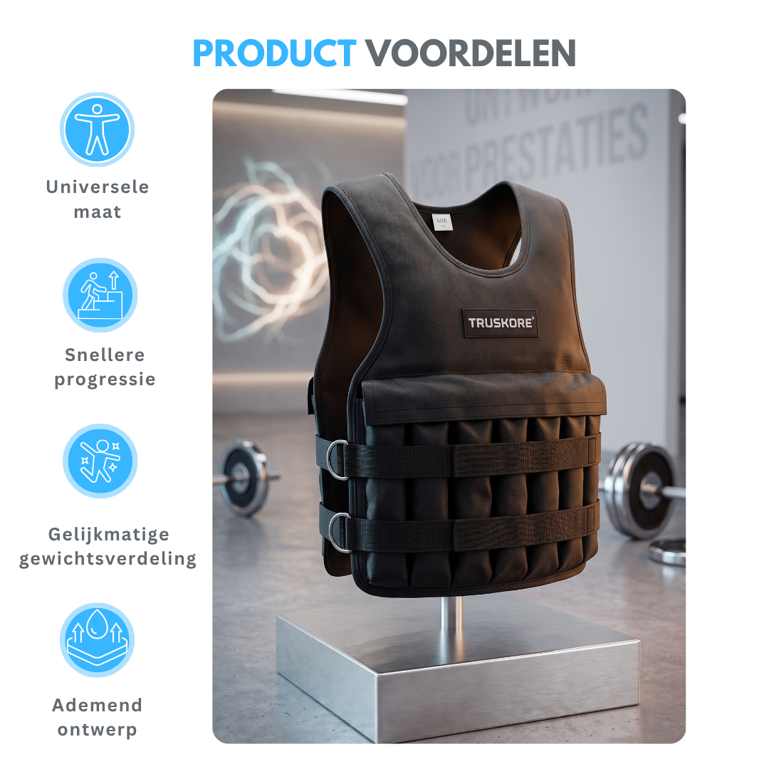 Truskore Gewichtsvest 10KG - Weighted Vest - Gewichtsvesten - Gewichten - Verstelbaar - Krachtraining & Crossfit - Cardio - - Zwart