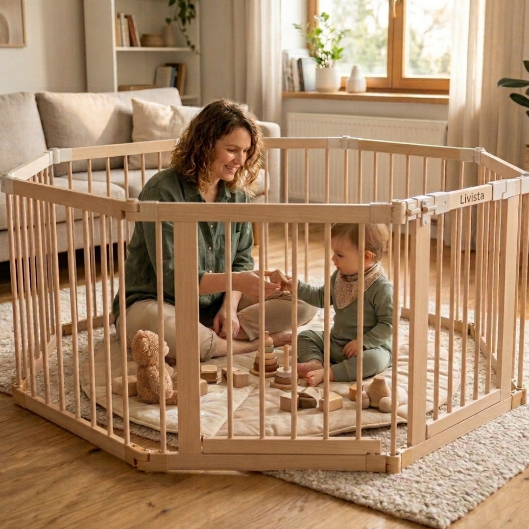 Livista Grondbox - Babybox - Inklapbare Speelbox - Voorgemonteerd - 130 x 130 x 70 cm - Kinderbox - Playpen Baby - Hout