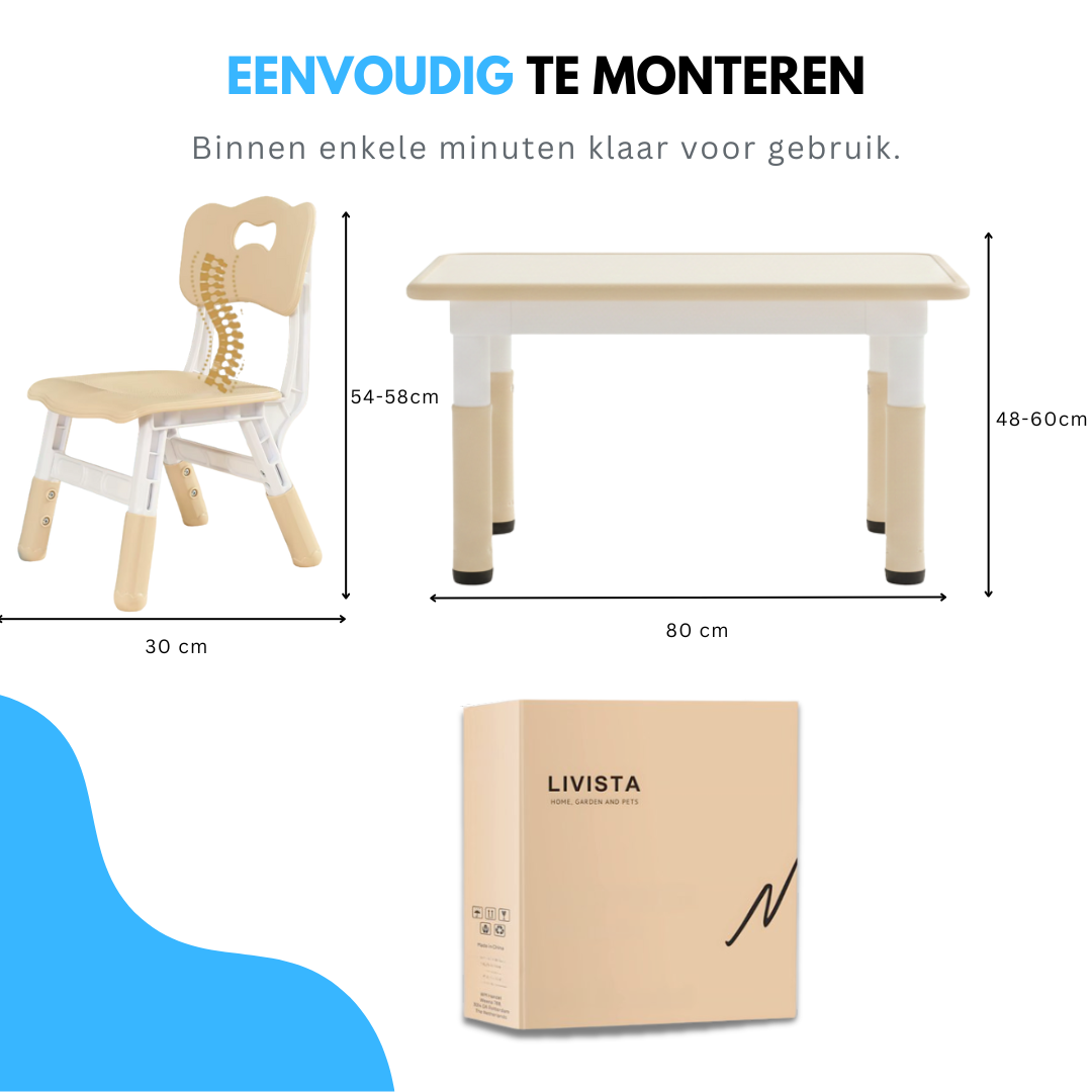 Verstelbare Kindertafel met Stoelen – Ergonomische Speel- & Tekentafel – Veilig & Stevig – Speeltafel en 2 Stoelen - Verstelbaar Kinder Tafel - Voor Kinderen 3-8 Jaar