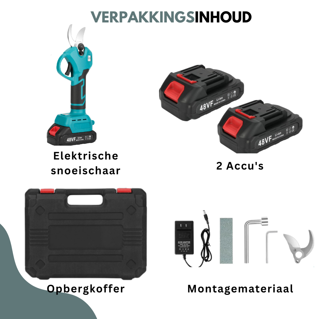 Truskore Elektrische Snoeischaar - Draadloos - Professioneel Takkenschaar voor 28 & 40mm - Tuinschaar - Heggenschaar op Batterij - Inclusief Opberkoffer, 2 Accu's & Reserve Set Snoeimes