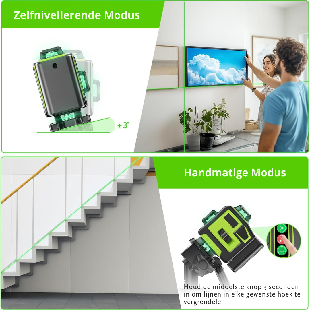 Truskore Kruislijnlaser Met Statief - 4 tot 16 Lijnen - 4D Professionele Bouwlaser - 50 Meter Meetbereik - Zelfnivellerend - 360 Graden - Laser Waterpas - Lijnlaser - Complete set - Groen