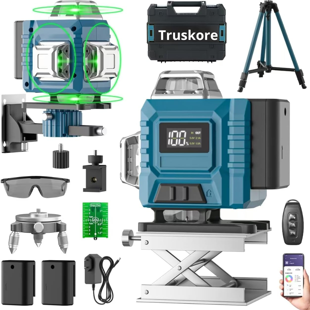 Truskore Kruislijnlaser Met Statief - 4 tot 16 Lijnen - 4D Professionele Bouwlaser - Zelfnivellerend - 360 Graden - Laser Waterpas - Lijnlaser - Complete set