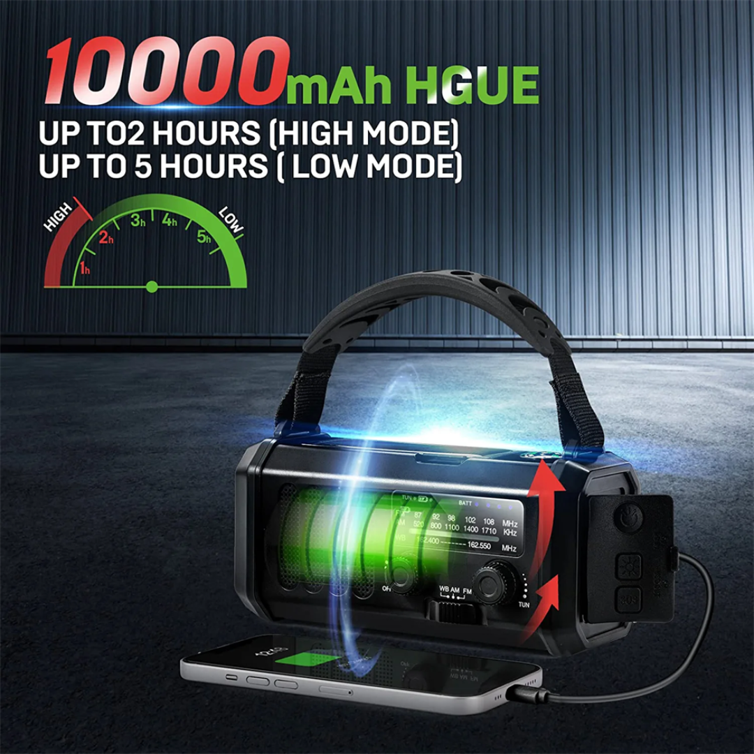 Truskore Noodradio - Solar Opwindbaar - 10.000mAh - Solar powerbank - Zonneenergie - Survival Noodpakket - Zaklamp Oplaadbaar - Noodpakket - Noodrantsoen - Zwart