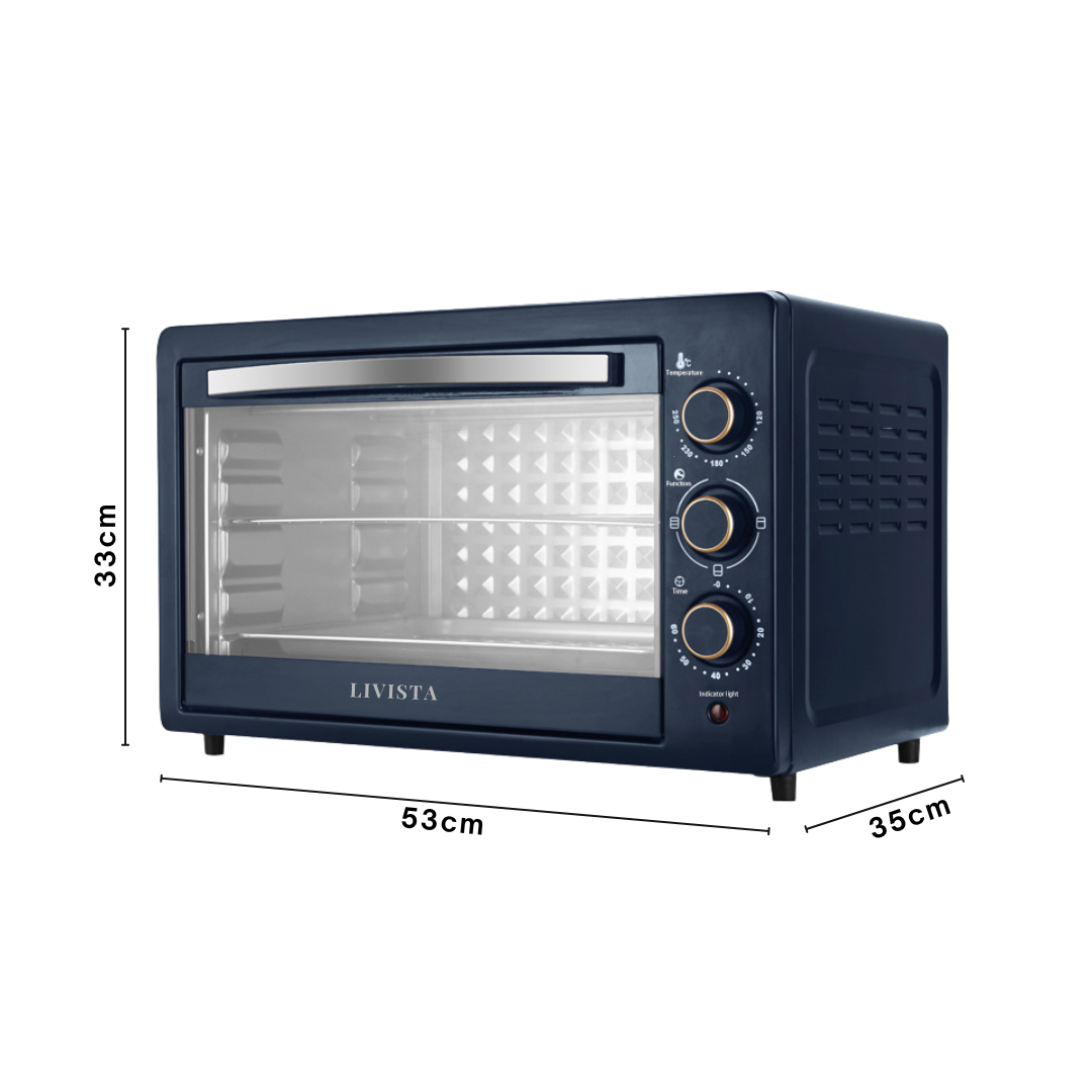 Livista® Vrijstaande Oven – 48L – Dubbele Verwarming – 120–250 °C – RVS Binnenkant – Gehard Glas – Perfect voor Bakken, Braden en Grillen