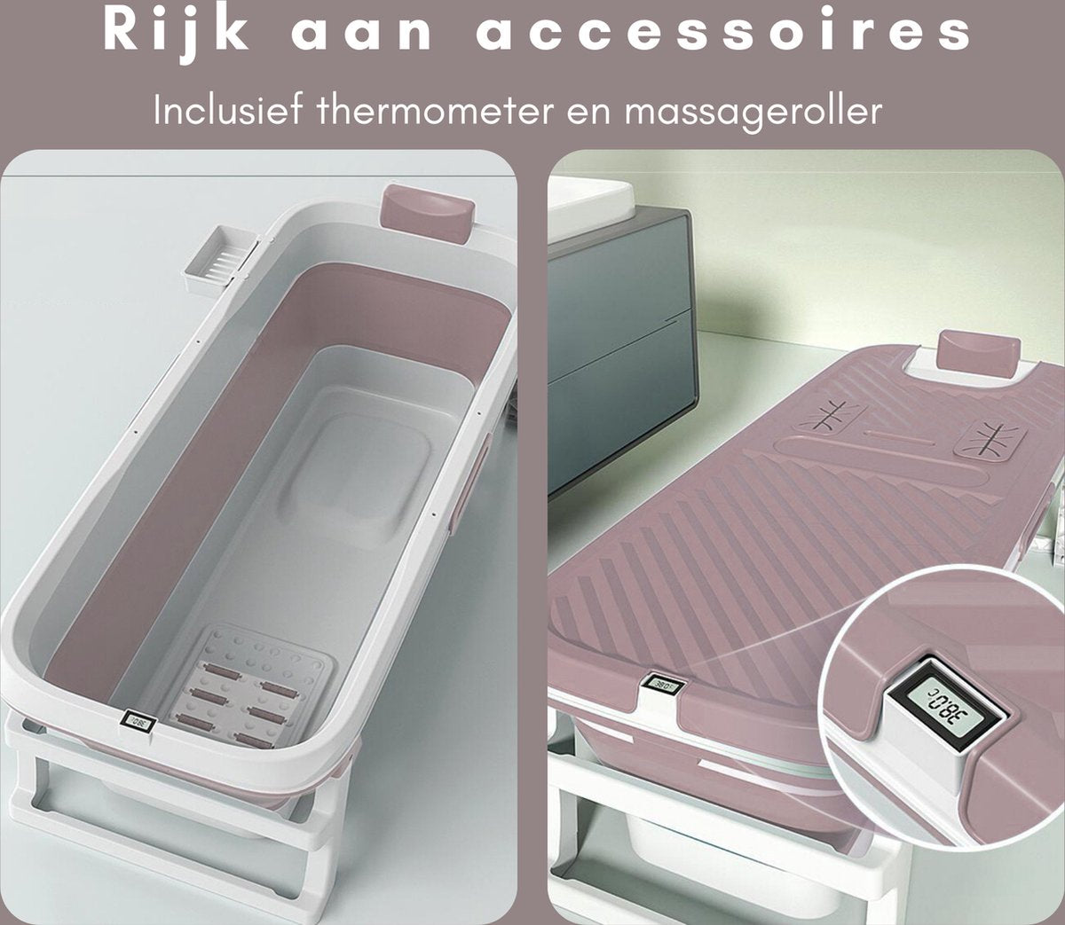Livista Opvouwbaar Bad voor in douche XL (Roze) - Inclusief Thermometer & Onderwater LED Lichten - Volwassenen