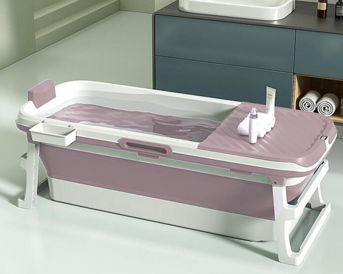 Livista Opvouwbaar Bad voor in douche XL (Roze) - Inclusief Thermometer & Onderwater LED Lichten - Volwassenen