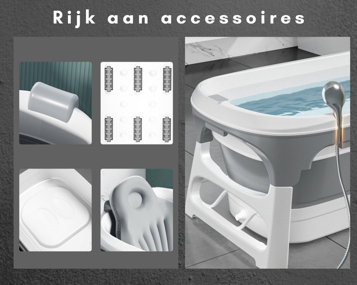 Livista® - Opvouwbaar bad - Bad Grijs - Zitbad - Inklapbaar - Bath Bucket - 152 CM LANG - XL - Incl. Rugkussen en Bad Accessoires