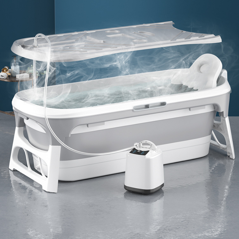 Livista® - Opvouwbaar bad - Stoombad Grijs - Zitbad - Inklapbaar - Bath Bucket - 152 CM LANG - XL - Incl. Rugkussen, Stoommachine en Bad Accessoires je