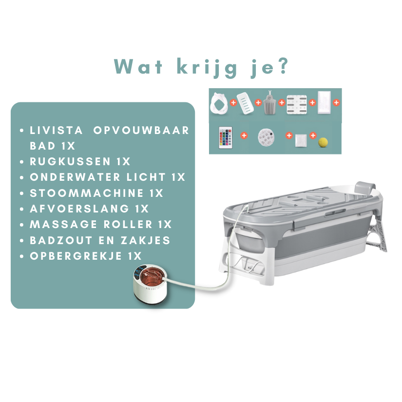Livista® - Opvouwbaar bad - Stoombad Grijs - Zitbad - Inklapbaar - Bath Bucket - 152 CM LANG - XL - Incl. Rugkussen, Stoommachine en Bad Accessoires je