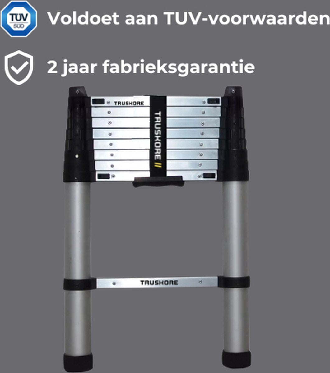 Truskore® Telescopische ladder 2.6 meter - Aluminium - Professionele Vouwladder - Telescoop ladder - Stevig & Vertrouwd - Soft Close - Volgens EU en NL veiligheidsnormen