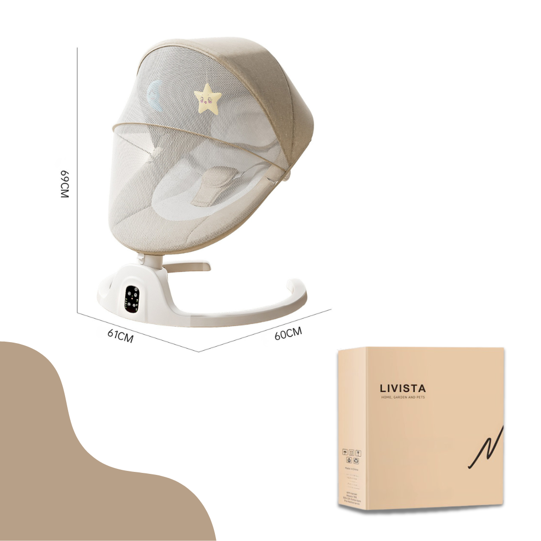 Livista Elektrische Wipstoel Baby – Babywipstoel – Met Afstandsbediening – 5 Schommelstanden – 3 Verstelbare Rugstanden – Timer – Baby Schommelstoel – LED Touchpaneel – Met Muskietennet – Lichtbruin