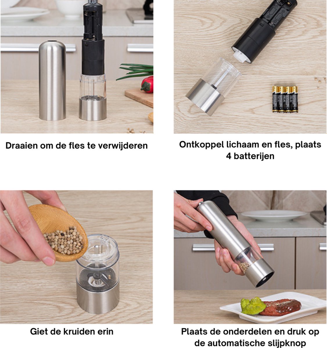 Livista® Elektrische Zout en Pepermolen Set - 2 Stuks - Verstelbare Maalgraad - Efficiënte - Geschikt voor Diverse Specerijen - RVS