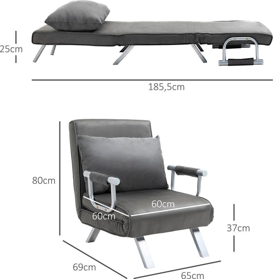 Livista 3-in-1 Uitklapbare Slaapstoel Belastbaar Tot 100 kg Grijs- Inklapbare Slaapbank Met Verstelbare Rugleuning - Modern Design Logeerbed - Slaapfauteuil