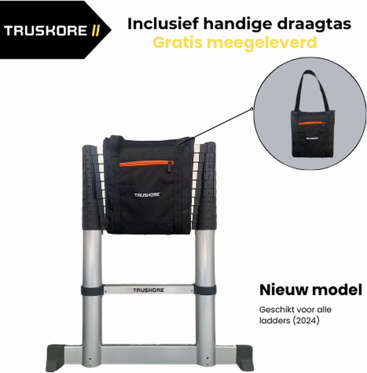 Truskore® Telescopische ladder 2.9 meter - Aluminium - Professionele Vouwladder - Telescoop ladder - Stevig & Vertrouwd - Soft Close - Volgens EU en NL veiligheidsnormen