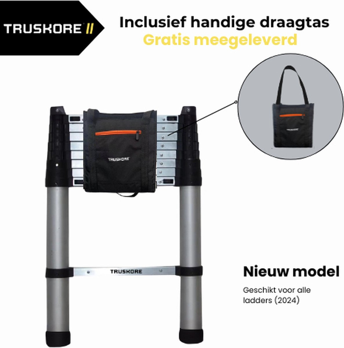 Truskore® Telescopische ladder 2.6 meter - Aluminium - Professionele Vouwladder - Telescoop ladder - Stevig & Vertrouwd - Soft Close - Volgens EU en NL veiligheidsnormen