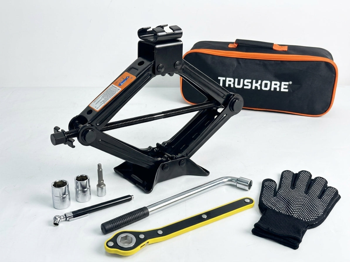 Truskore Autokrik - Schaarkrik Set - Garagekrik - Hydraulische Krik - Gereedschapsset - Incl Opbergtas - 2000 kg Hefvermogen - Zwart