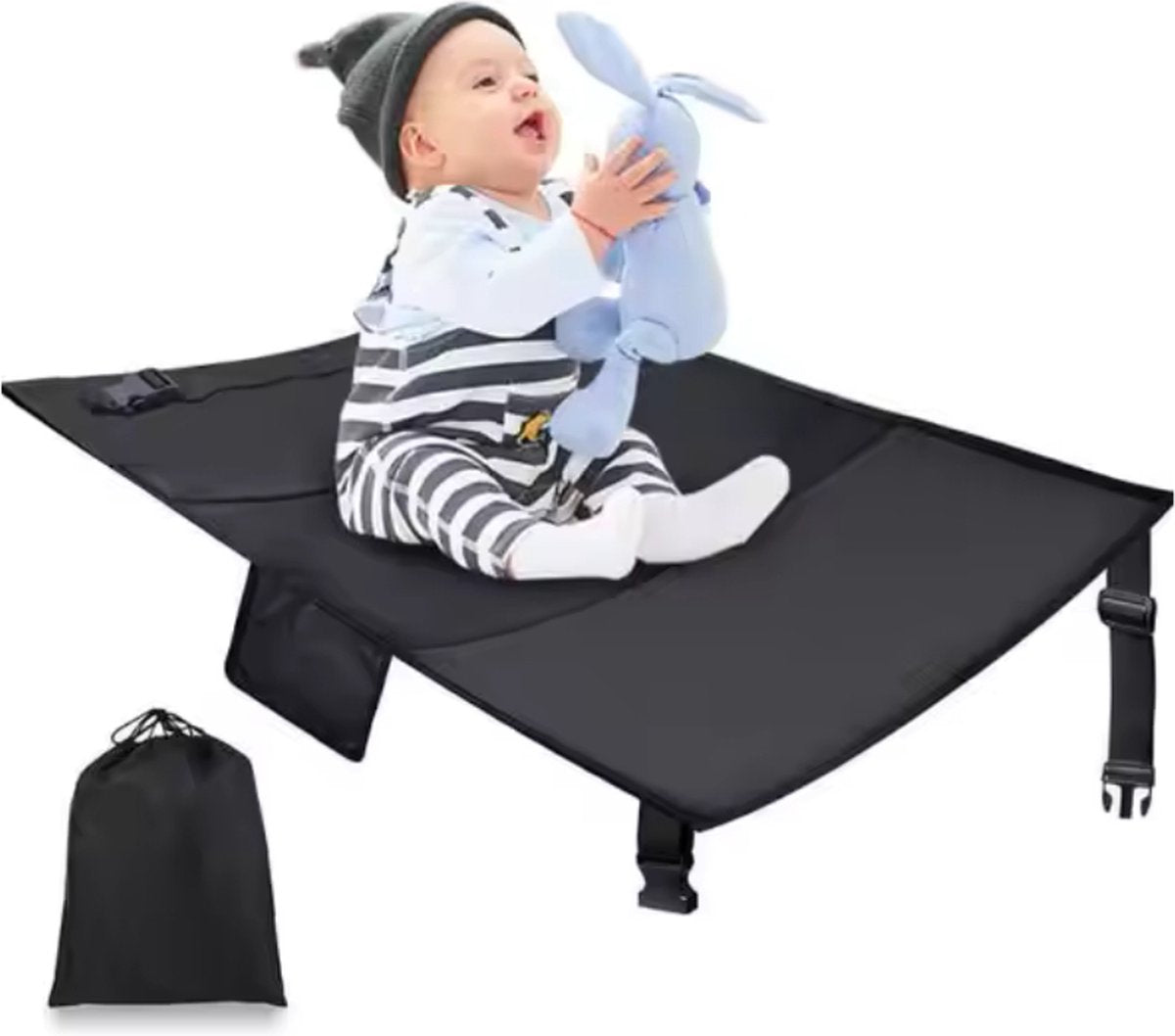Livista® Baby Reishangmat – Multifunctioneel Stoelverlengstuk voor Onderweg – Comfortabel Babybed voor Vliegtuig, Trein en Auto – Waterbestendig en Wasbaar – Afmetingen 79x44cm – Zwart