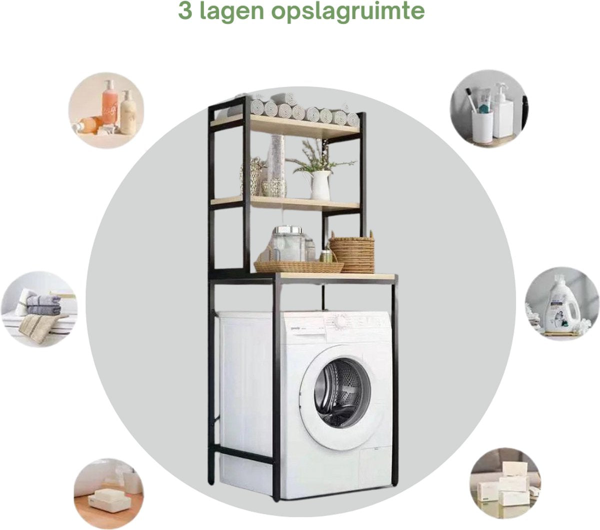 Livista® Wasmachine Kast - 3-Laags Opslagrek - Ruimtebesparende Wasruimte Organizer - 181x60x70 CM - Zwart