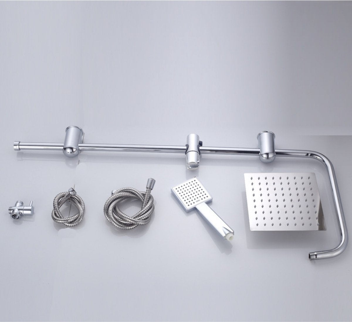 Livista® - Douche Set - Regendouche en Handdouche - Verstelbare Hoogte 75-105 cm - Vierkant Design - Electroplated Zilverkleurige Afwerking - Duurzame Messing Omsteller voor Badkamer