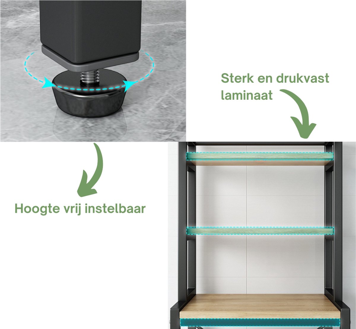 Livista® Wasmachine Kast - 3-Laags Opslagrek - Ruimtebesparende Wasruimte Organizer - 181x60x70 CM - Zwart