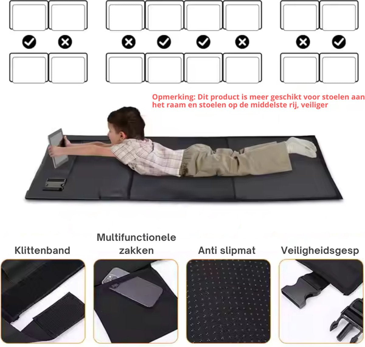Livista® Baby Reishangmat – Multifunctioneel Stoelverlengstuk voor Onderweg – Comfortabel Babybed voor Vliegtuig, Trein en Auto – Waterbestendig en Wasbaar – Afmetingen 79x44cm – Zwart