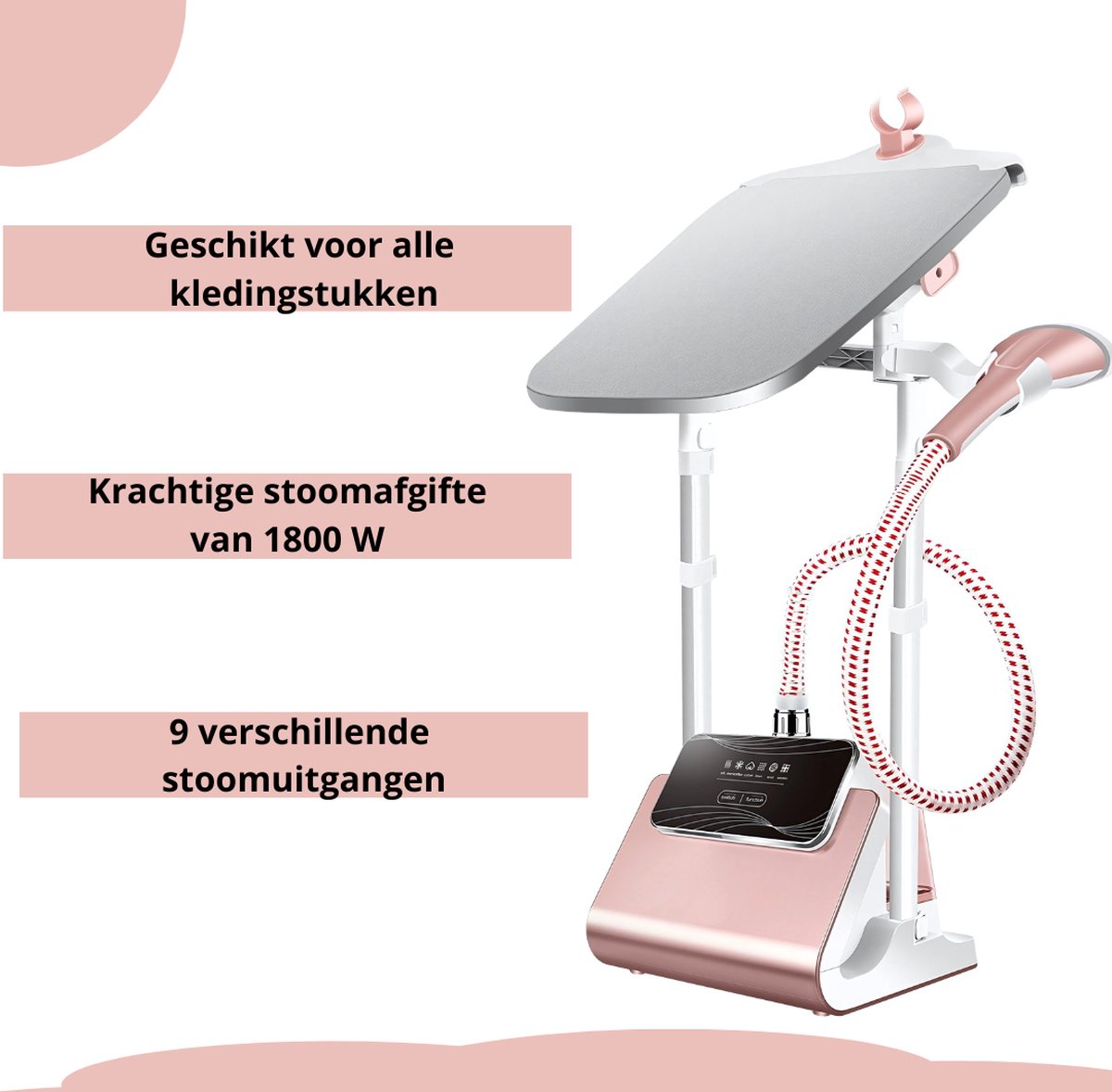 Livista Kledingstomer Met Strijkplank - 6 Standen - Stoomreiniger - Kleding Stomer - 2,5L Watercapaciteit - Stoomstrijkijzer - Handstomer - 1800Watt - Wit/Roze