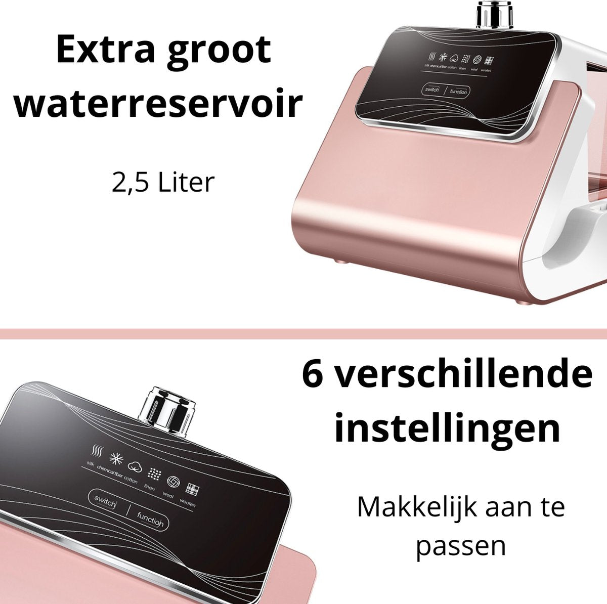 Livista Kledingstomer Met Strijkplank - 6 Standen - Stoomreiniger - Kleding Stomer - 2,5L Watercapaciteit - Stoomstrijkijzer - Handstomer - 1800Watt - Wit/Roze