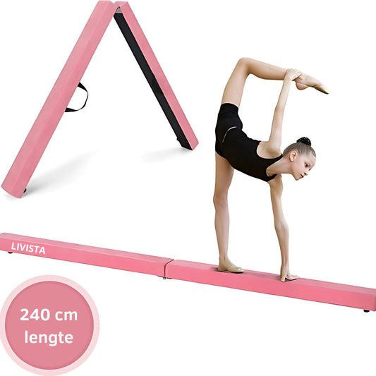 Livista Turnbalk - Voor thuis - Evenwichtsbalk - Balanstrainer - Balans speelgoed - Roze - 240 cm - Incl. draagtas - Thuis Turnen
