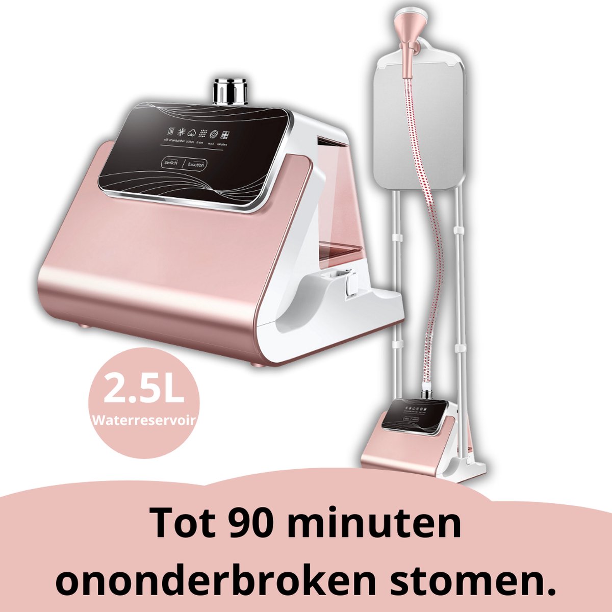 Livista Kledingstomer Met Strijkplank - 6 Standen - Stoomreiniger - Kleding Stomer - 2,5L Watercapaciteit - Stoomstrijkijzer - Handstomer - 1800Watt - Wit/Roze