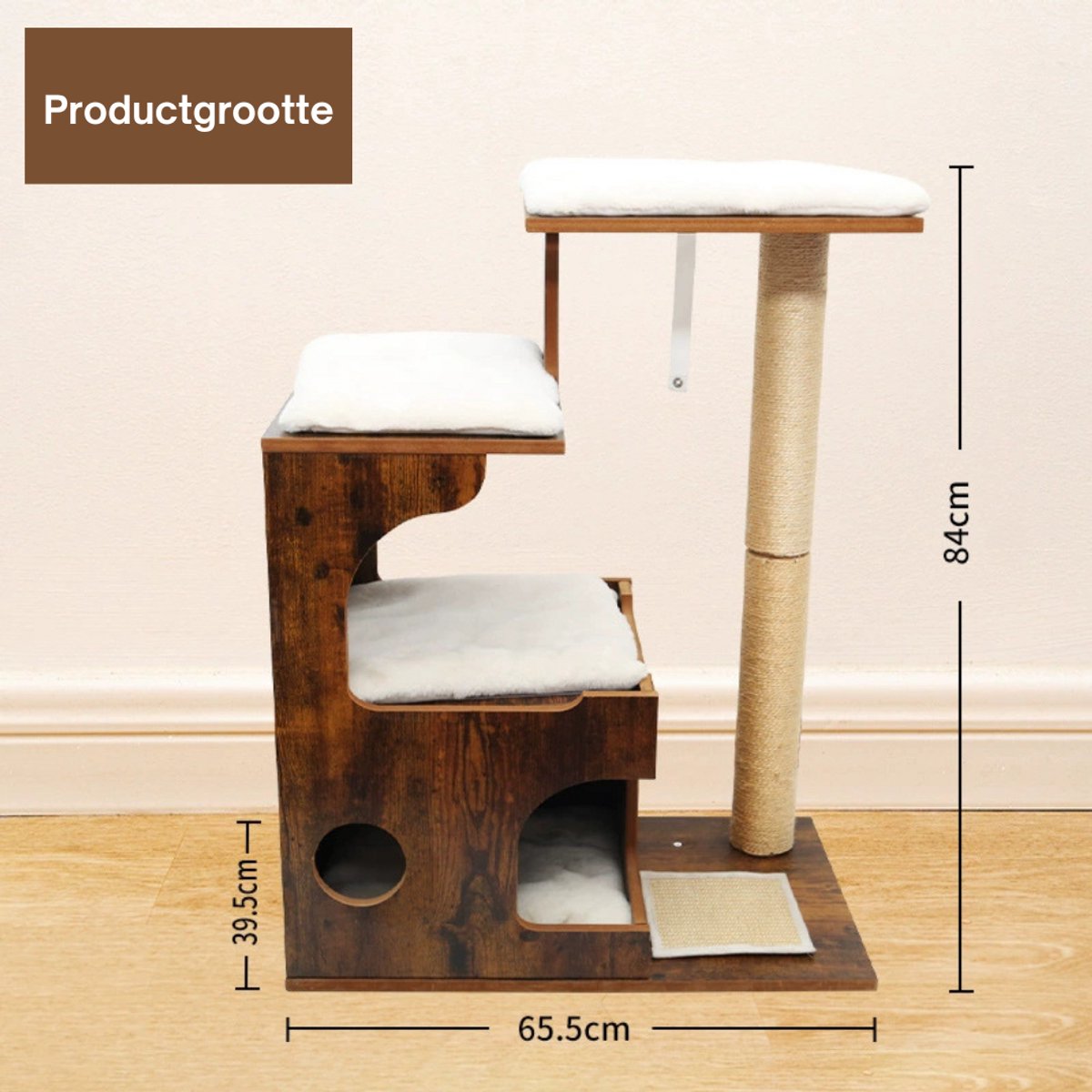 Livista® Kattenhuis - Kattentoren met Pluche Kussen - Duurzaam Houten Design - Sisal Krabzuil - 66x42x88 CM