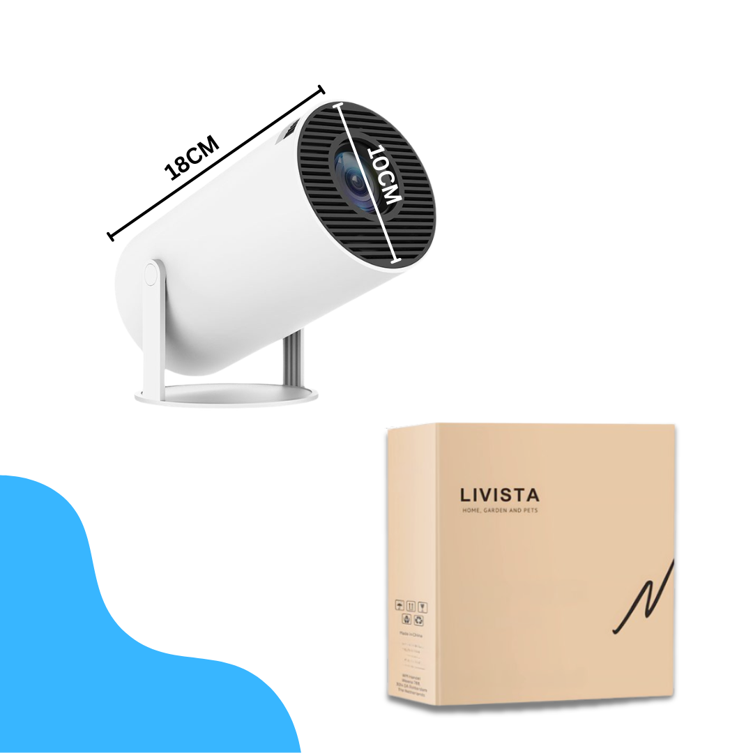 Livista Smart Mini Beamer – 4K Ondersteuning – Android 13 – WiFi 6 & Bluetooth 5.0 – Auto Keystone – Draagbare HD Projector – Voor Thuisbioscoop, Gaming & Presentaties – Geschikt voor IOS en Android – Wit