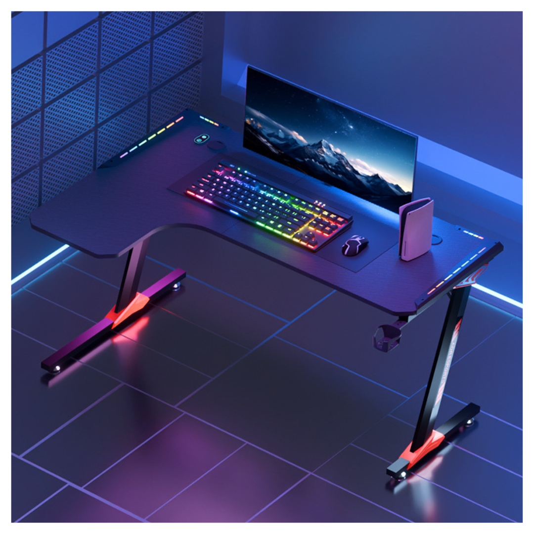 Livista® RGB Gaming Bureau L-vormig – 160×100×73 cm – Touch Control LED Verlichting – Ergonomisch Hoekbureau – Carbon Fiber Afwerking – Kabelmanagement, Bekerhouder & Headset Haak – Zwart