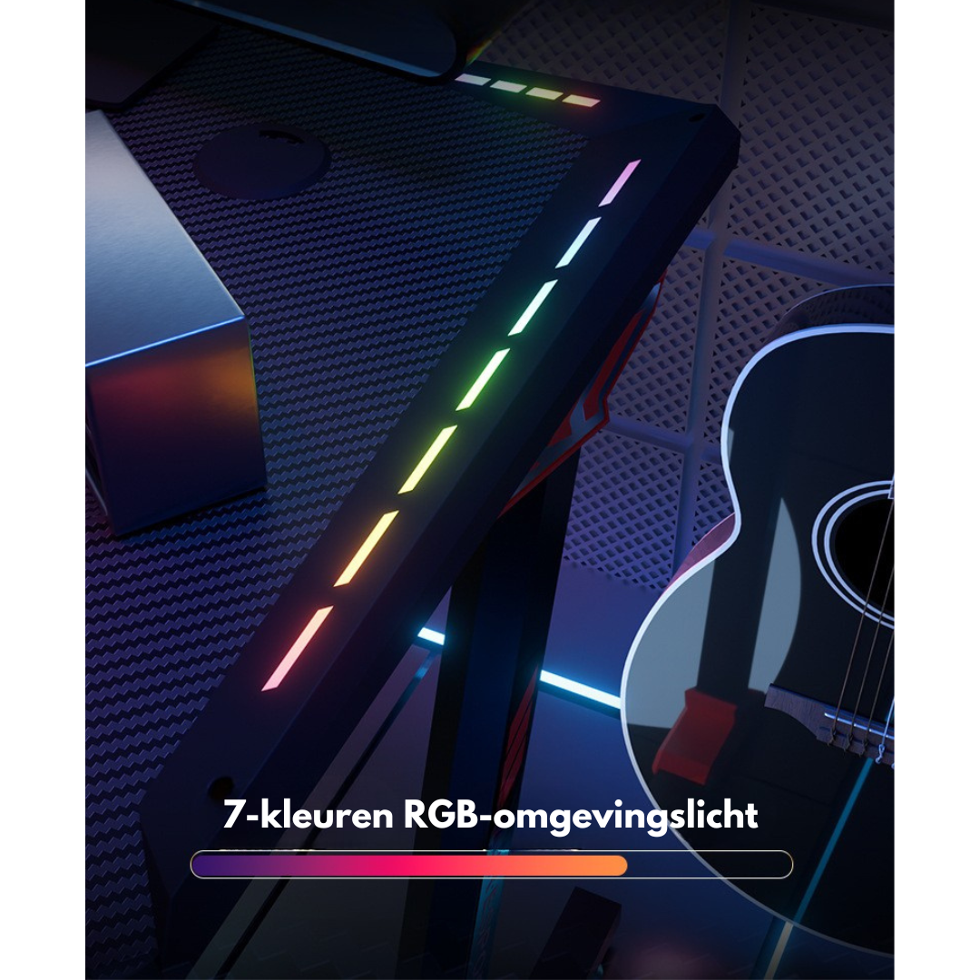 Livista® RGB Gaming Bureau L-vormig – 160×100×73 cm – Touch Control LED Verlichting – Ergonomisch Hoekbureau – Carbon Fiber Afwerking – Kabelmanagement, Bekerhouder & Headset Haak – Zwart