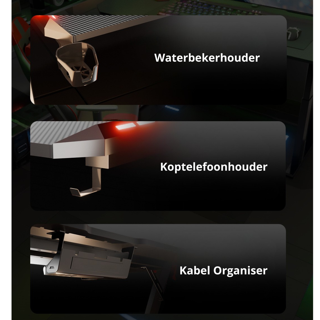 Livista® RGB Gaming Bureau L-vormig – 160×100×73 cm – Touch Control LED Verlichting – Ergonomisch Hoekbureau – Carbon Fiber Afwerking – Kabelmanagement, Bekerhouder & Headset Haak – Zwart