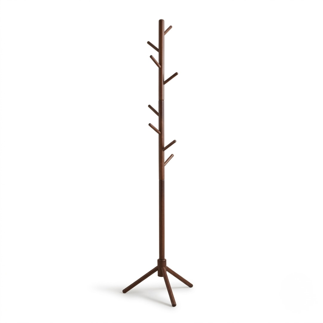 Livista Kapstok Staand – Houten Kapstok – met 8 Haken – Beukenhout – 175 cm – Bruin