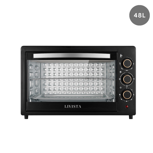 Livista® Vrijstaande Oven – 48L – Dubbele Verwarming – 120–250 °C – RVS Binnenkant – Gehard Glas – Perfect voor Bakken, Braden en Grillen