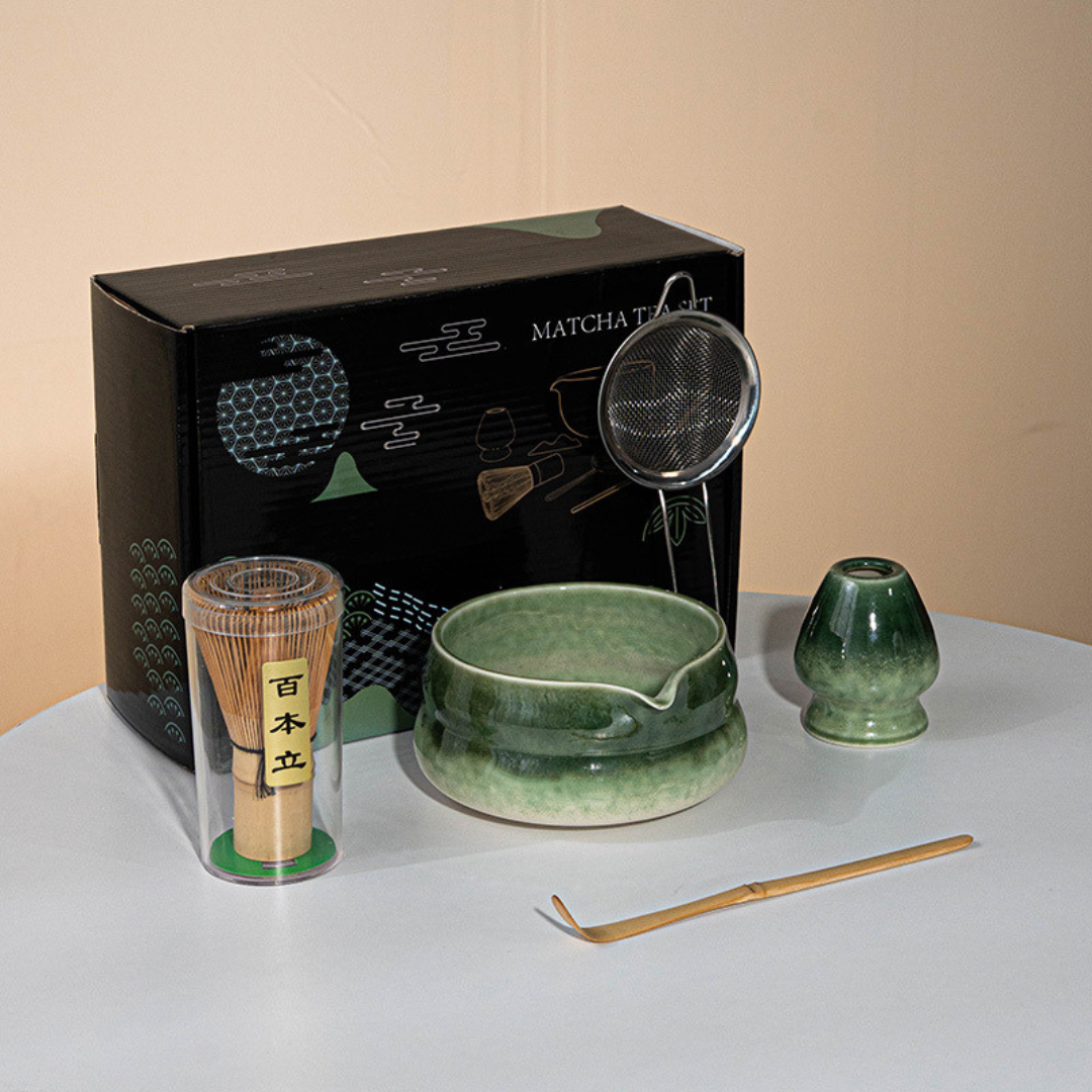 Livista Matcha Set 5-delig – Japanse Thee Set Starterkit – Met Matcha kom, klopper, Klopperhouder, lepel& zeef – Traditionele Theeceremonie – Keramiek & Bamboe – Matcha accessoires