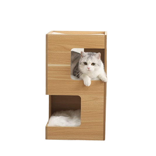 Livista® - Kattenhuis - Naturelle Houtkleur - 60x30x30 cm - Hoogwaardige Materialen - Met Kussen