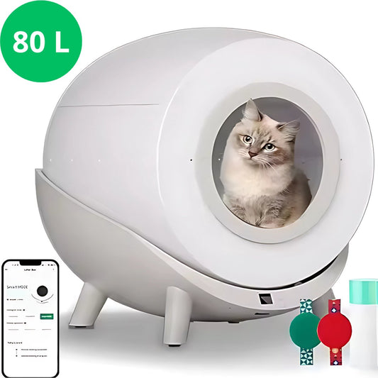 Livista Automatische Kattenbak - Zelfreinigend - Elektrische & Zelfreinigende Scoopfree Robot - 80L XXL - incl. Kattenbakmat, App & Zakken