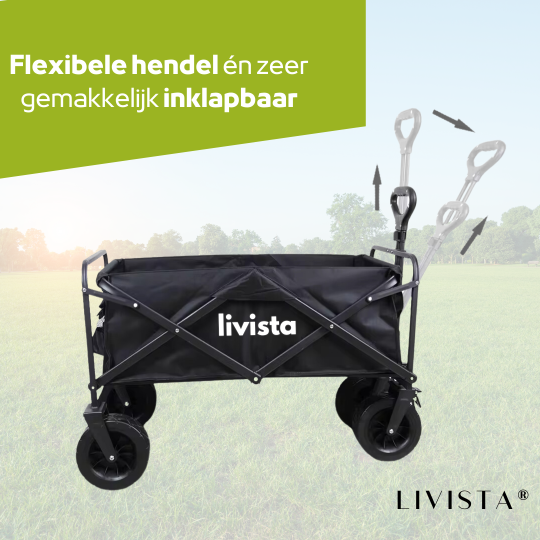 Livista ® - Bolderkar Zwart Opvouwbaar - Extra dikke banden - 150KG Draagkracht - 180L Inhoud - Massieve Wielen - Flexibele Hendel
