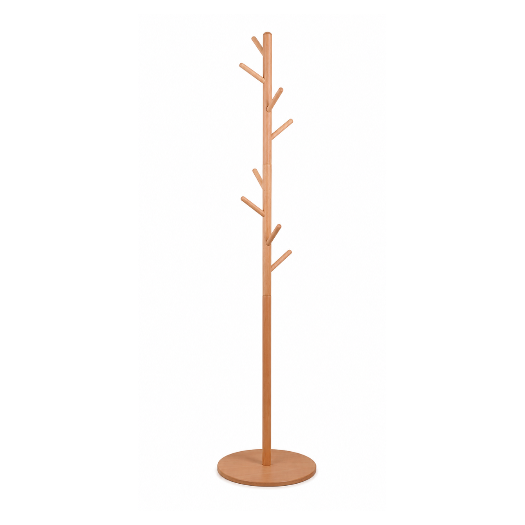 Livista Kapstok Staand – Houten Kapstok – met 8 Haken – Beukenhout – Staande kapstok – Garderoberek – 172 cm – Hout