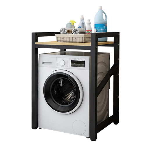 Livista Wasmachinerek – 200 kg Draagvermogen – Ruimtebesparende Wasmachine Organizer – Versterkt Stalen Frame – 3 Hoogtestanden – Water-, Kras- en Hittebestendig Werkblad – Antislip Voetjes – zwart/hout