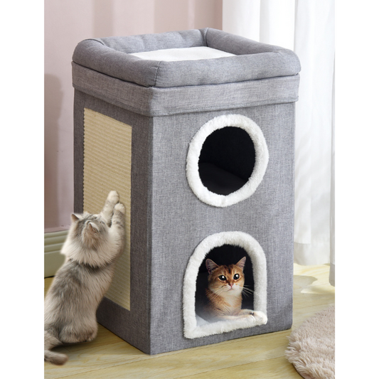 Livista Krabpaal met 3 Verdiepingen – Kattenhuisje & Stijlvol Meubel – Comfortabel Ontwerp – Grijs – 64x40x40cm