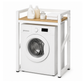 Livista Wasmachinerek - Wasmachine kast - Badkamerrek – Ruimtebesparende Wasmachine Organizer – Stalen Frame – 3 Hoogtestanden – Water-, Kras- en Hittebestendig Werkblad – Antislip Voetjes – 200 kg Draagvermogen - Wit/Hout