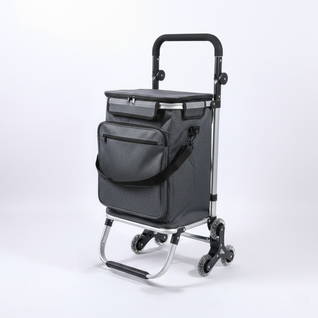 Livista Opvouwbare Boodschappentrolley – 47L – Driehoekige Trapwieltjes – Aluminium Frame – Max.45kg Draagkracht – Multi-opbergvak – Stevige Waterafstotende Tas