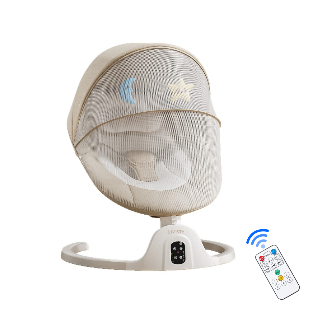 Livista Elektrische Wipstoel Baby – Babywipstoel – Met Afstandsbediening – 5 Schommelstanden – 3 Verstelbare Rugstanden – Timer – Baby Schommelstoel – LED Touchpaneel – Met Muskietennet – Lichtbruin