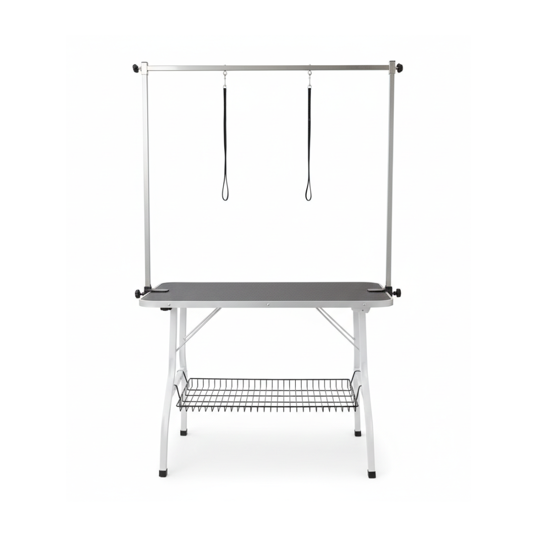 Livista Trimtafel voor Huisdieren - Verstelbare Trimtafel - Veilig en Stevig - Met Dubbele Aanlijnoptie - 2 Lussen - Opbergschap - 120L x 61B x 169H cm - Zwart