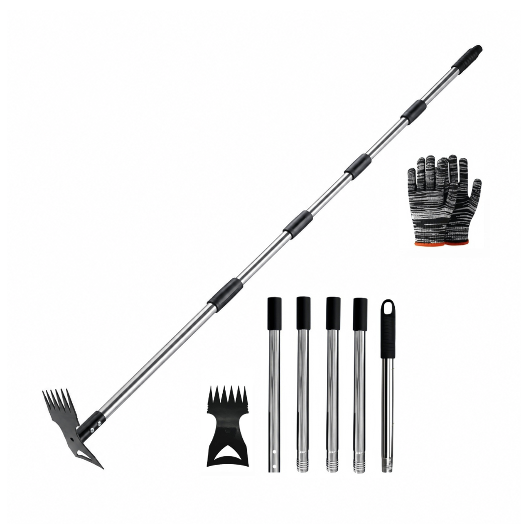 Livista 2-in-1 Onkruidverwijderaar – Met Lange Steel – Schoffel en Handcultivator – Staande Onkruidtrekker – Verstelbaar tot 183 cm – RVS Steel – Voor Onkruid Verwijderen en Grond Losmaken – Inclusief Tuinhandschoenen